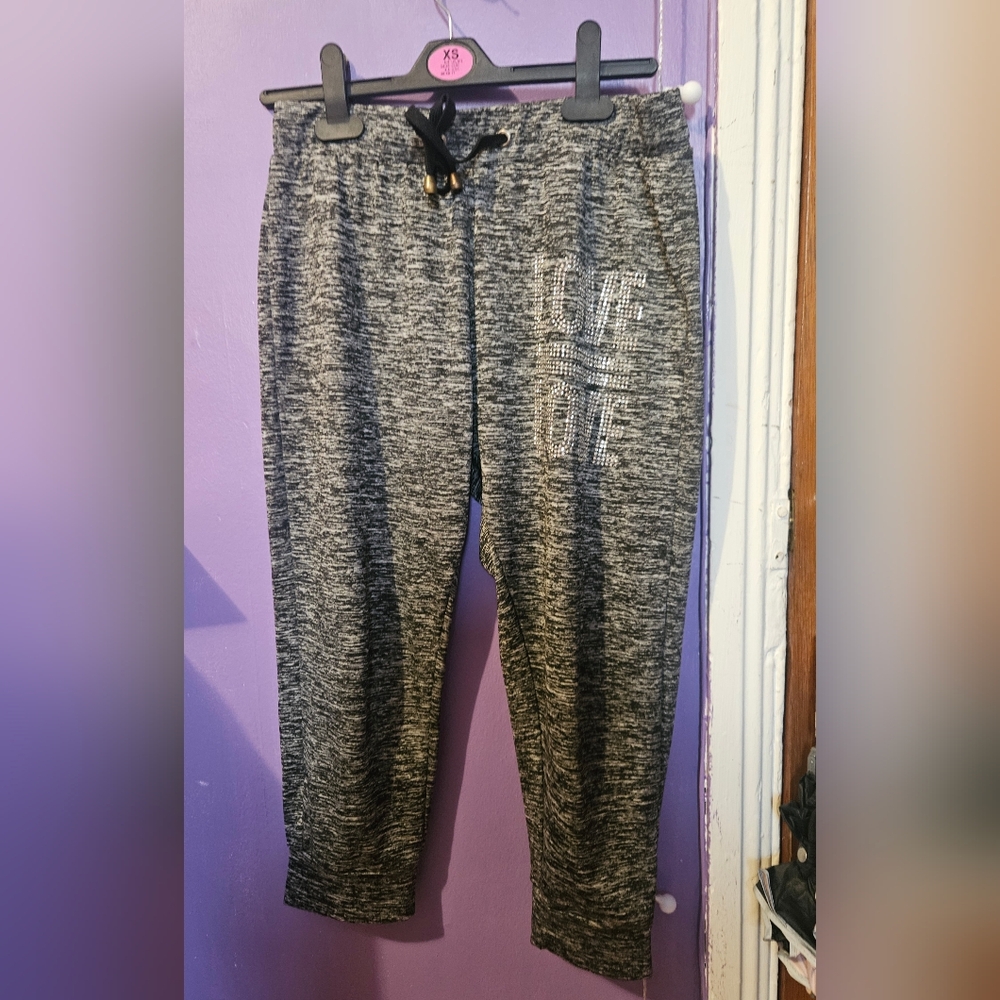 Gray Cropped Joggers with Love Sparkle Print